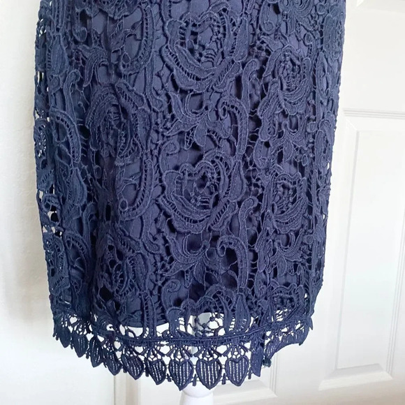 Mademoiselle Philip Marc Navy Blue Floral Lace Sleeveless Midriff Mini Dress - Picture 11 of 13